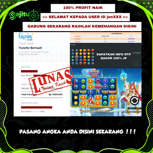 PEMENANG JACKPOT SEJITU GAME PRAGMATIC PLAY