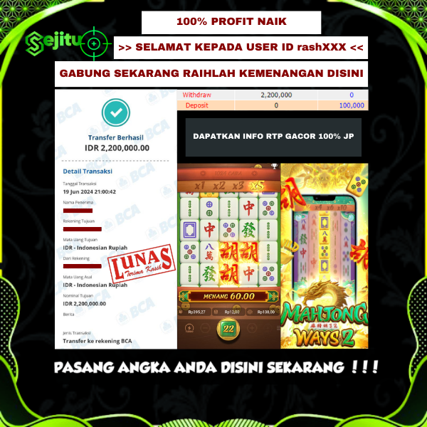 PEMENANG JACKPOT SEJITU GAME PG SOFT