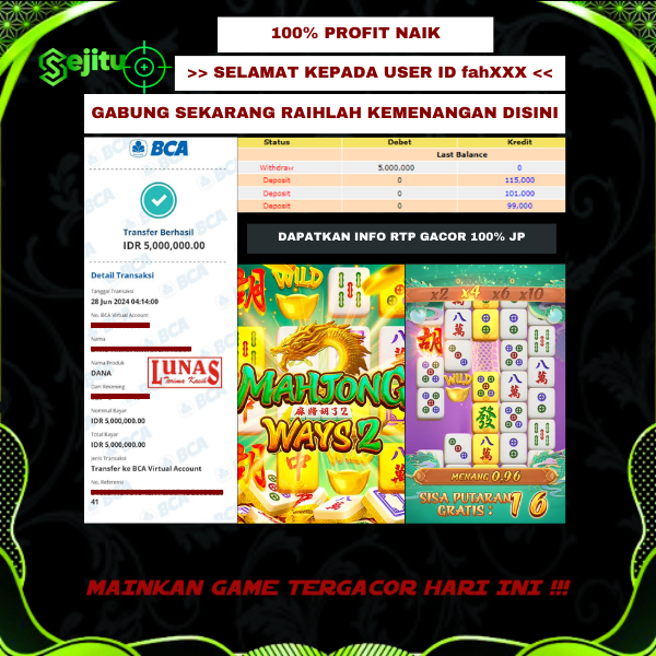 PEMENANG JACKPOT SEJITU GAME PG SOFT