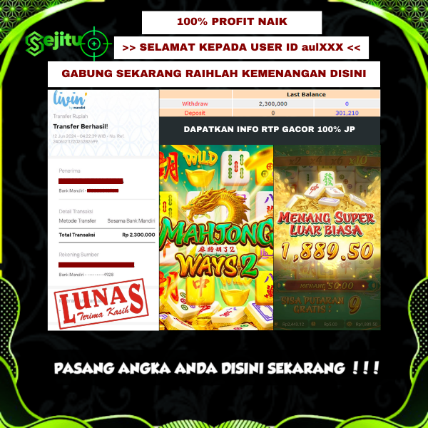 PEMENANG JACKPOT SEJITU GAME PG SOFT