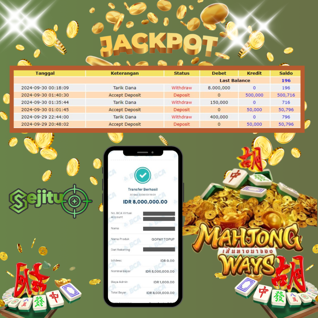 PEMENANG JACKPOT SEJITU GAME MAHJONG WAYS PG 2 SOFT