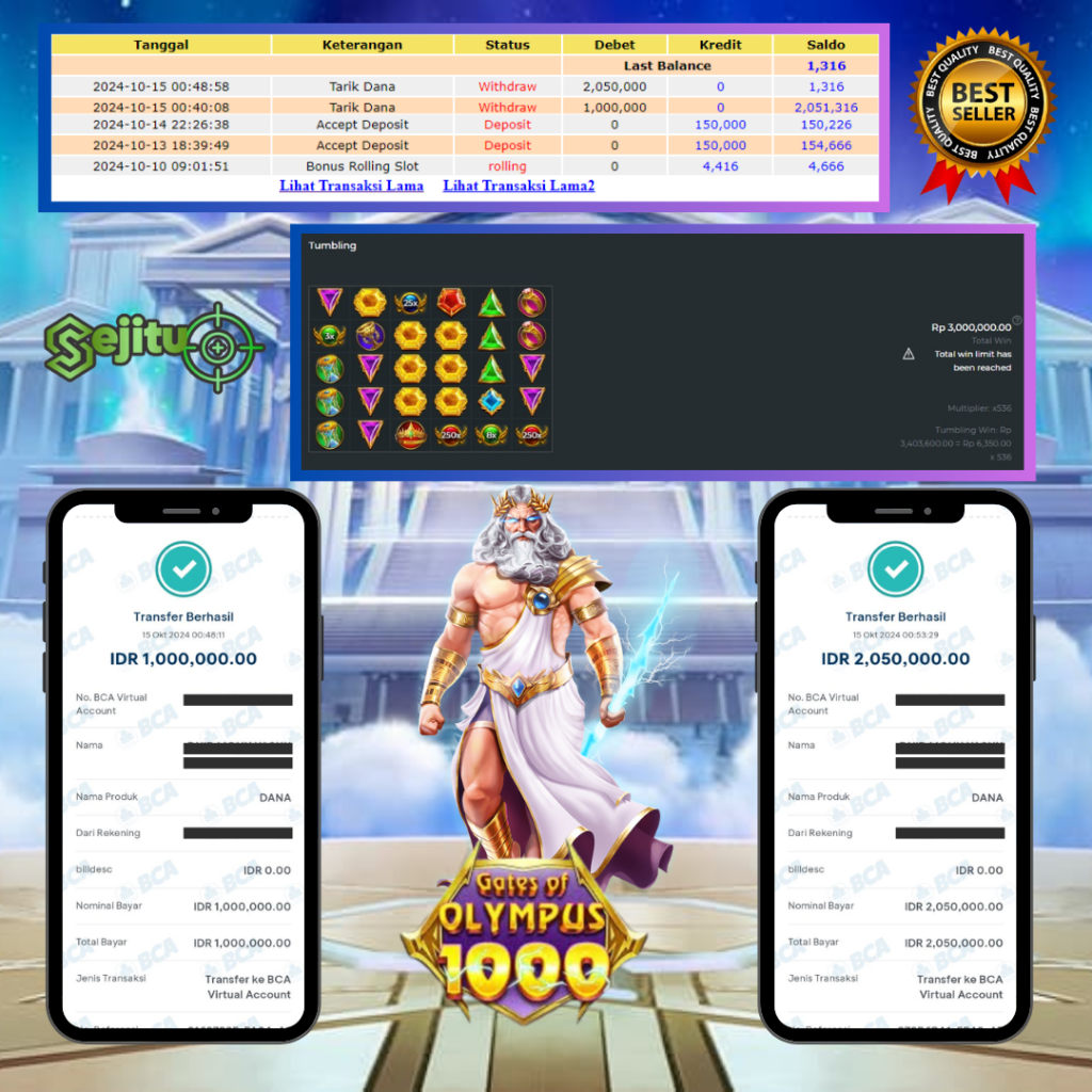 PEMENANG JACKPOT SEJITU GATES OF OLYMPUS 1000 PRAGMATIC PLAY