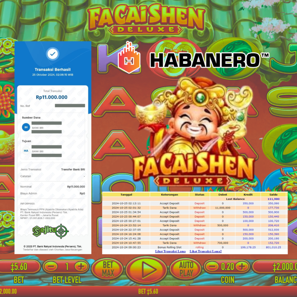 PEMENANG JACKPOT SEJITU FA CAI SHEN DELUXE GAME HABANERO