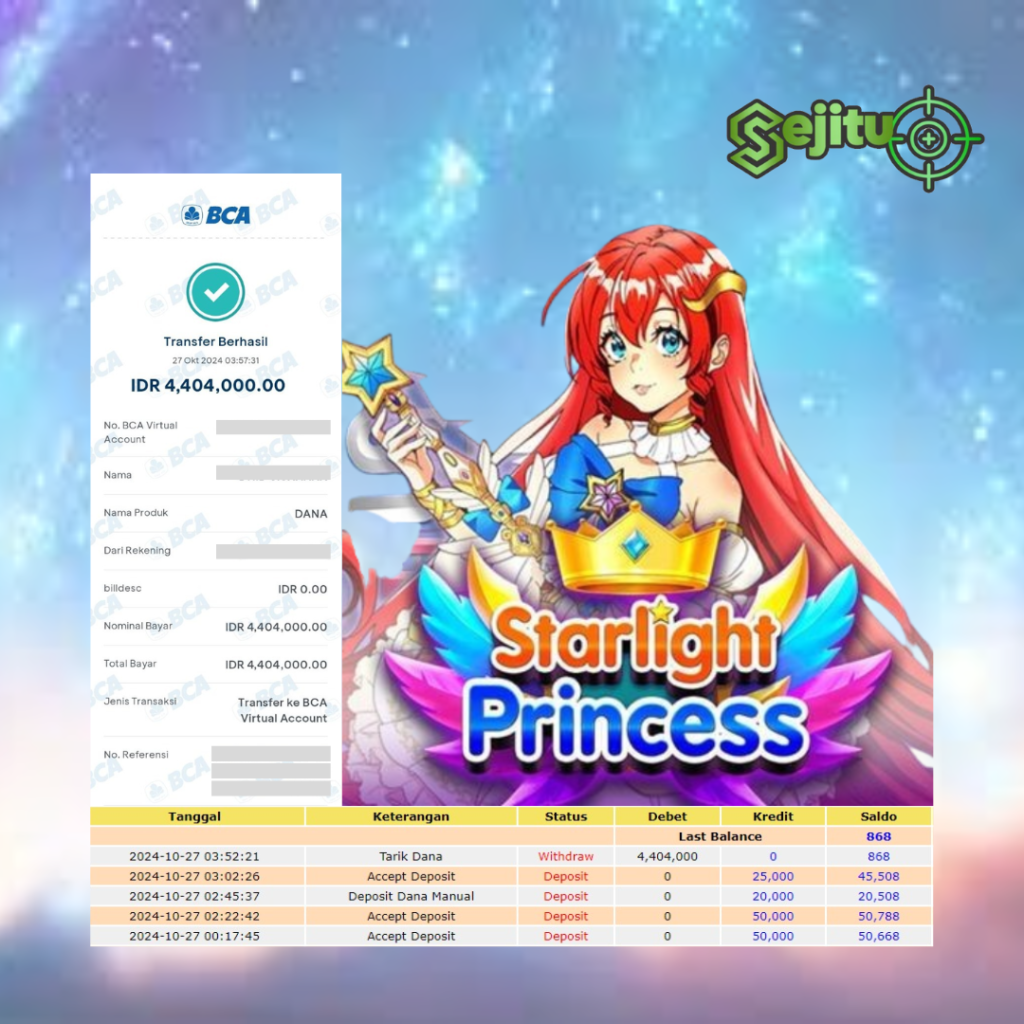 PEMENANG JACKPOT SEJITU GAME STARLIGHT PRINCESS PRAGMATIC PLAY