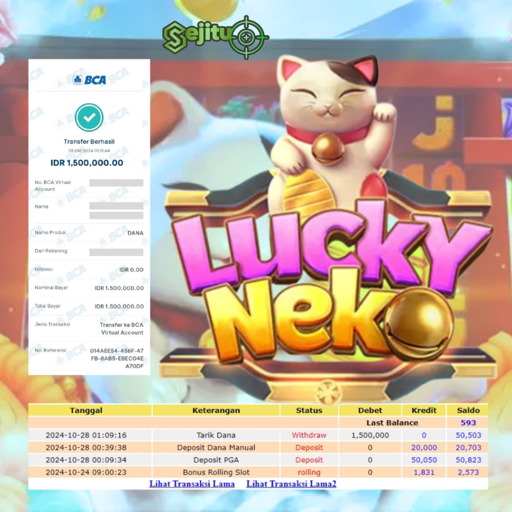 PEMENANG JACKPOT SEJITU GAME LUCKY NEKO PG SOFT