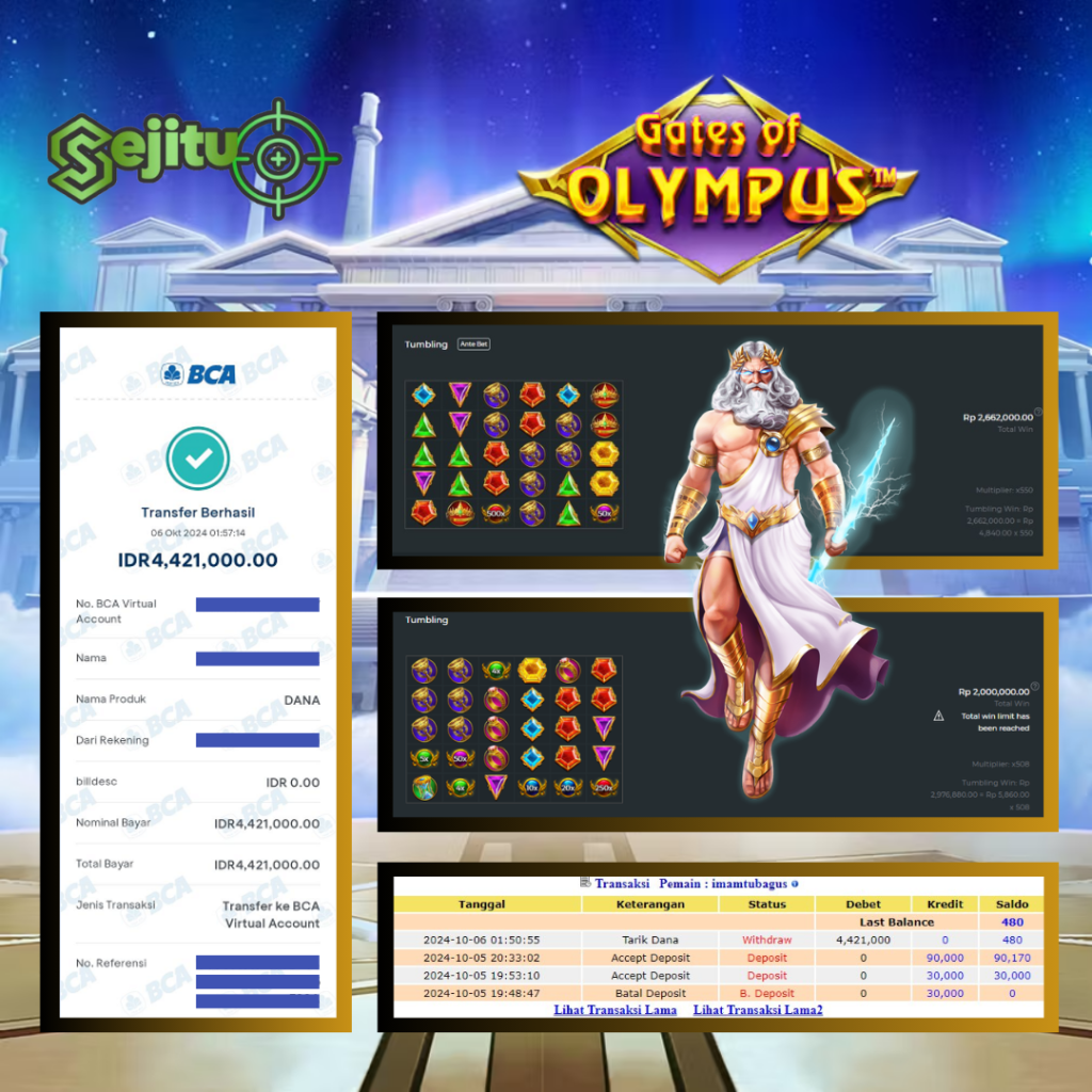 PEMENANG JACKPOT SEJITU GATES OF OLYMPUS PRAGMATIC PLAY