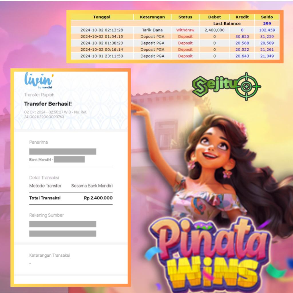 PEMENANG JACKPOT SEJITU GAME PINATA WINS PG SOFT